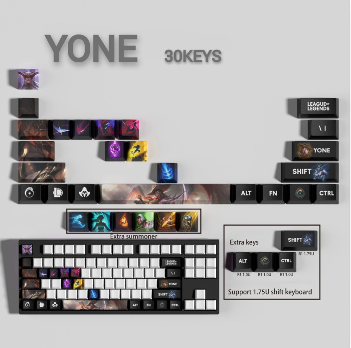 SPECIAL EDITION LEAGUE OF LEGENDS Yone KEYCAPS – 30, 14, 12 keys