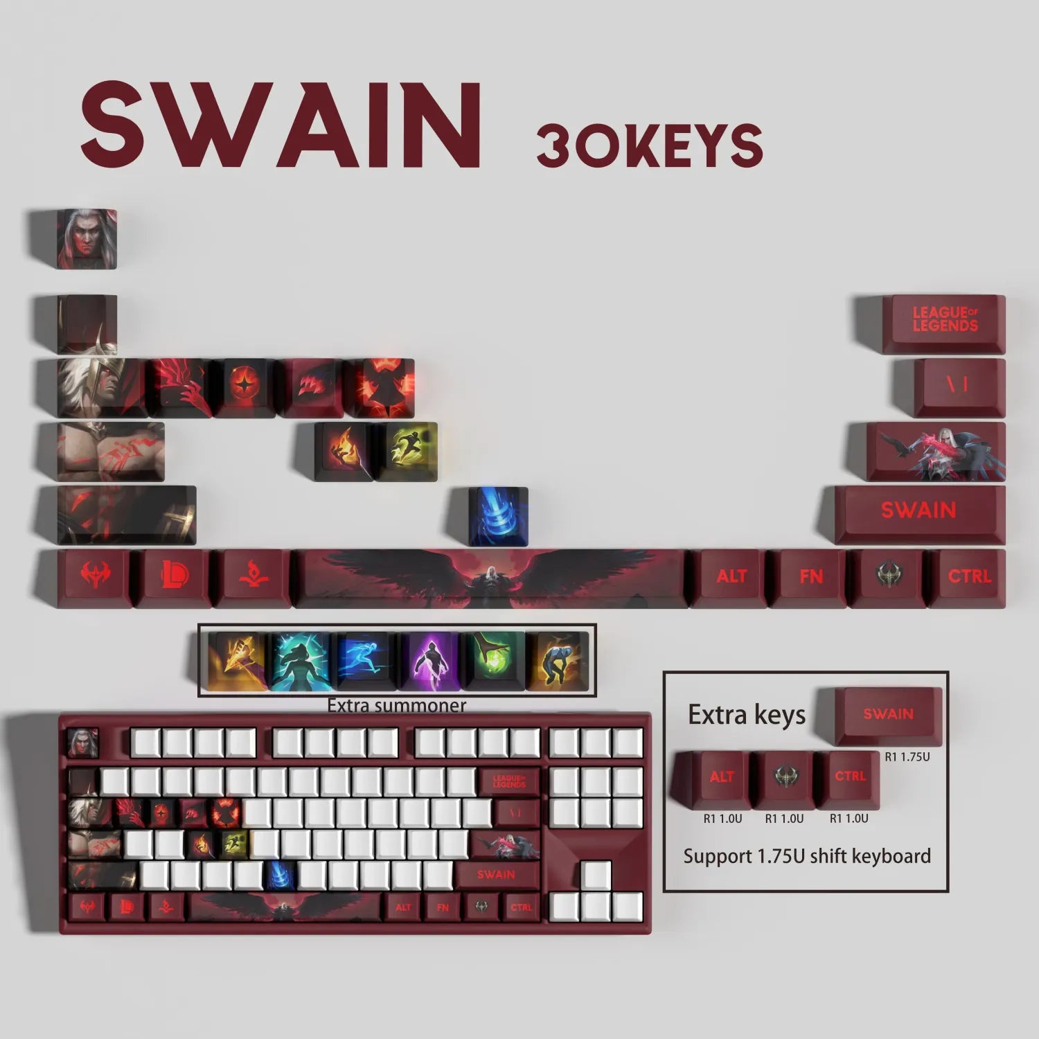 SPECIAL EDITION LEAGUE OF LEGENDS Swain KEYCAPS – 30, 14, 12 keys