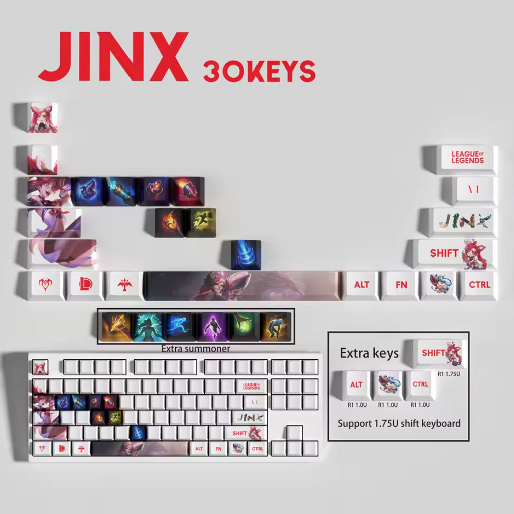 SPECIAL EDITION LEAGUE OF LEGENDS Jinx KEYCAPS – 30, 14, 12 keys