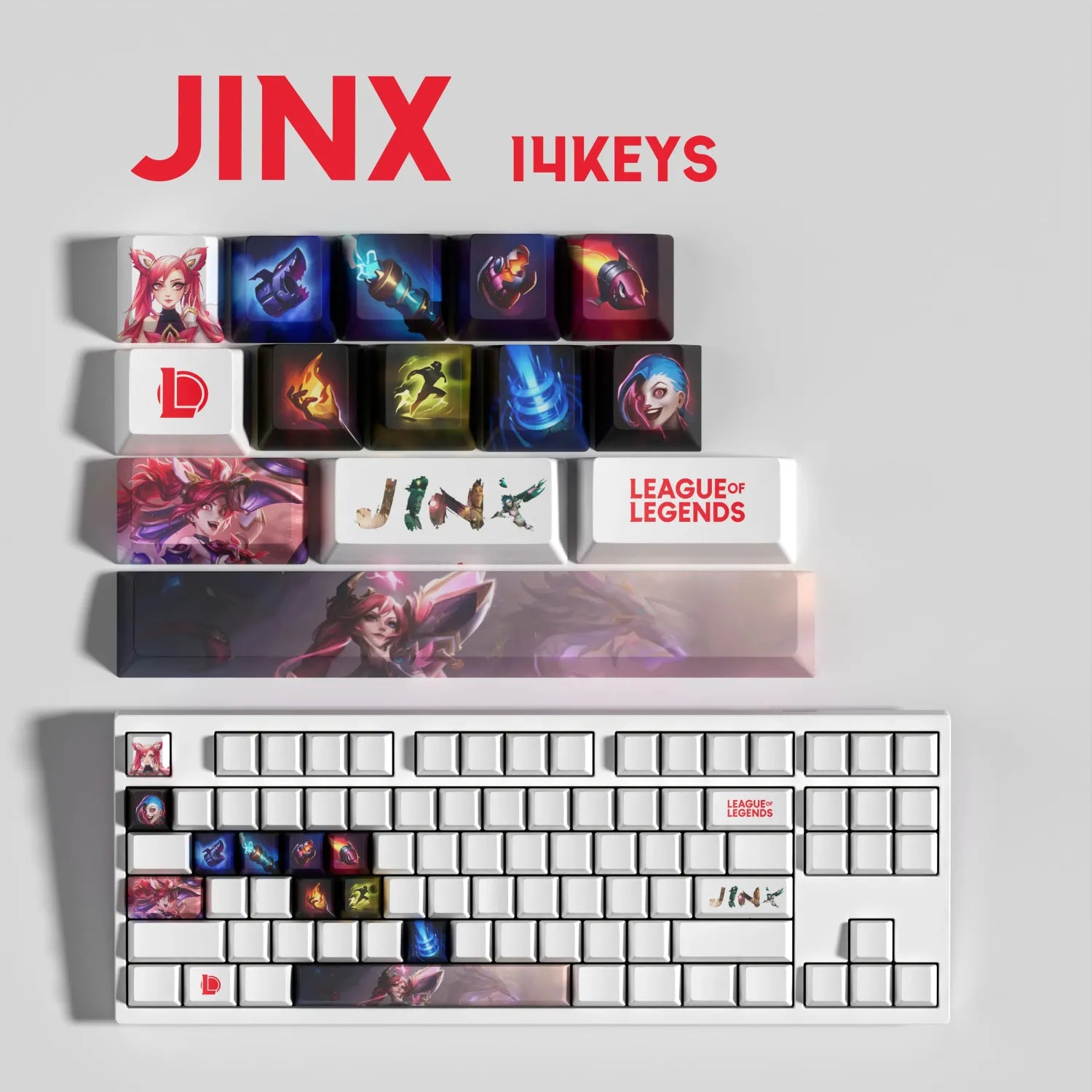 SPECIAL EDITION LEAGUE OF LEGENDS Jinx KEYCAPS – 30, 14, 12 keys