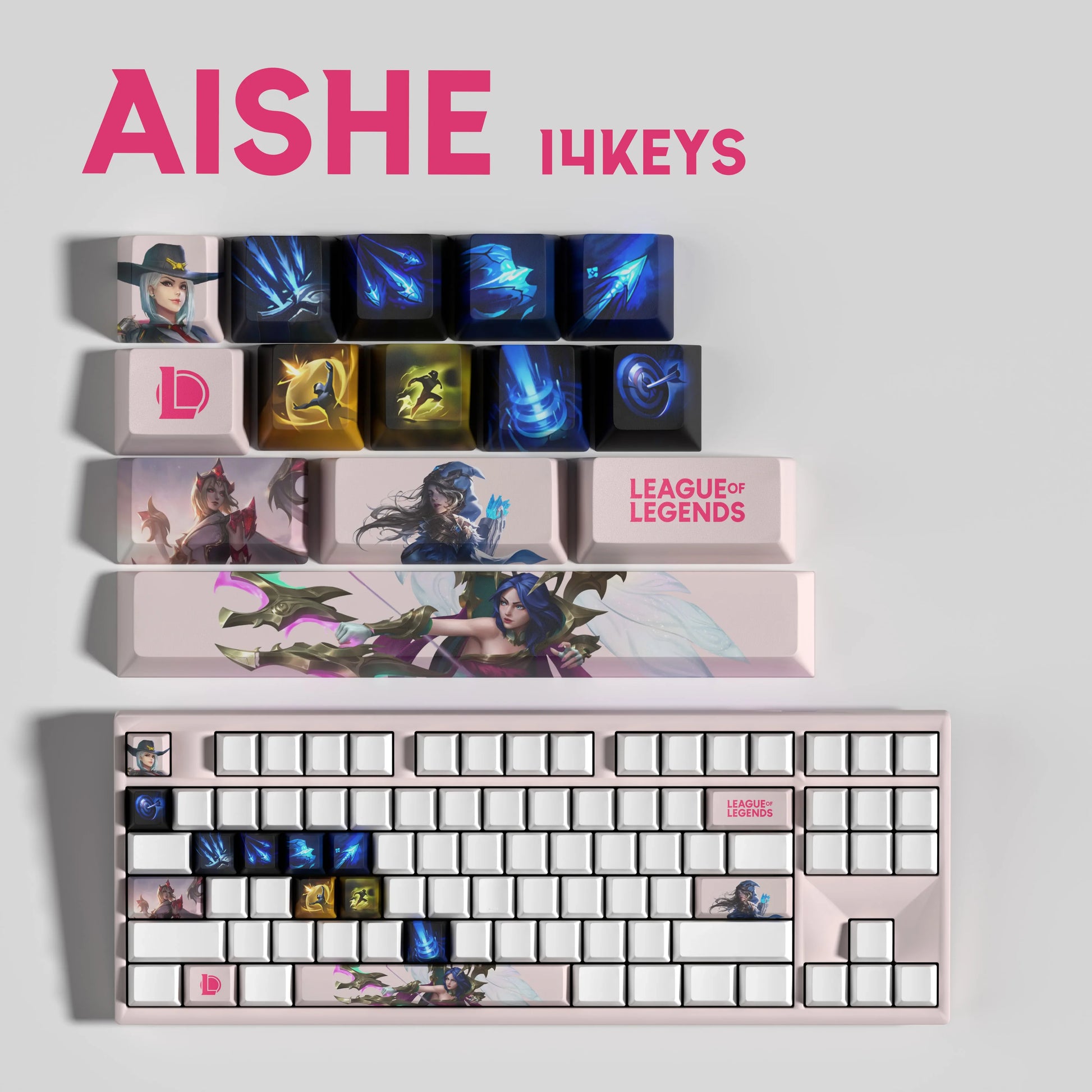 SPECIAL EDITION LEAGUE OF LEGENDS Ashe KEYCAPS – 30, 14, 12 keys