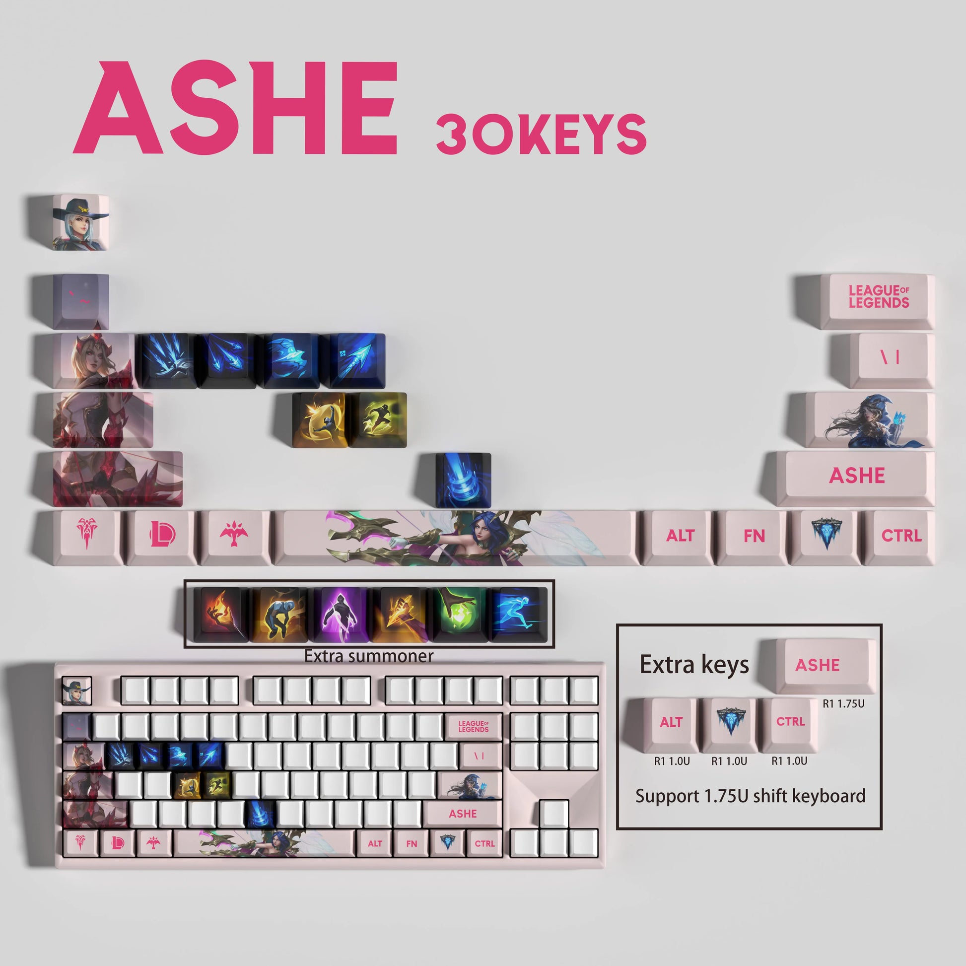 SPECIAL EDITION LEAGUE OF LEGENDS Ashe KEYCAPS – 30, 14, 12 keys