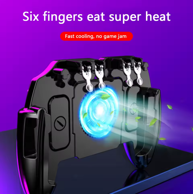 PUBG Mobile Gaming Controller with Cooling Fan – Pro 6-Finger Setup