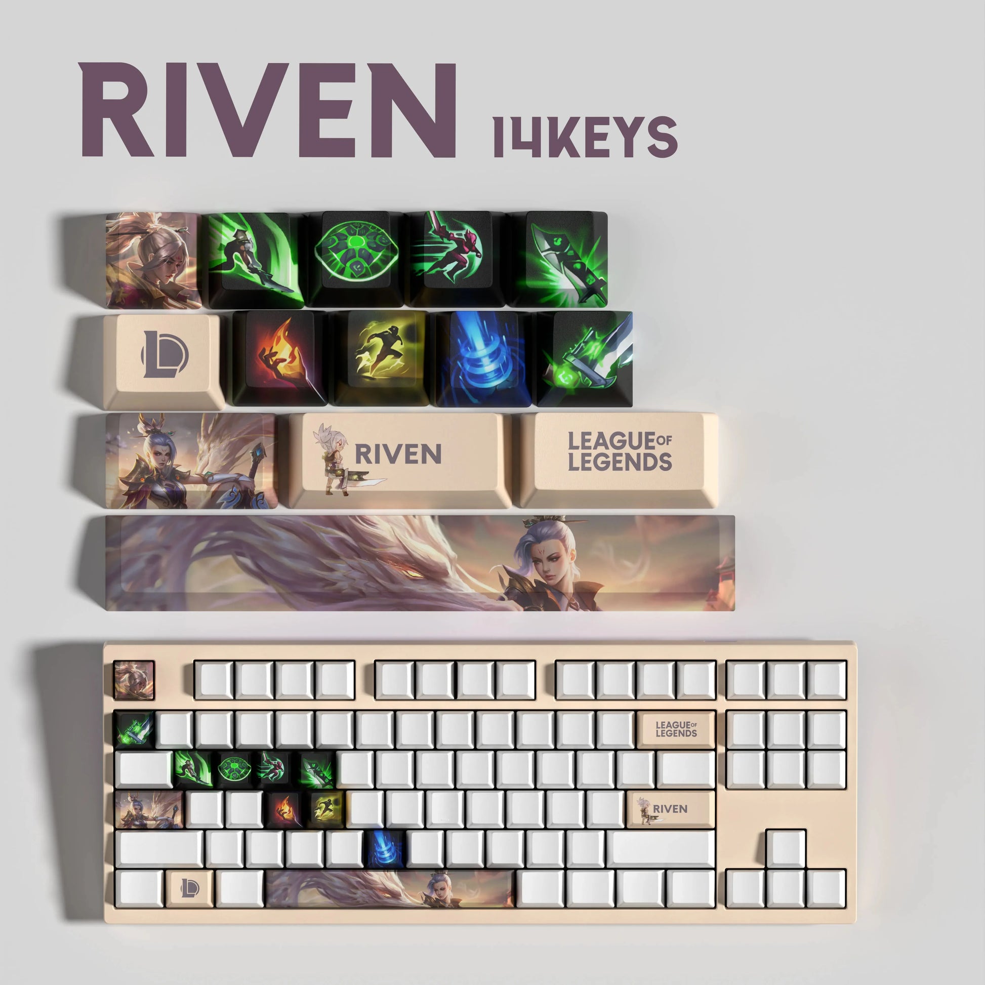 SPECIAL EDITION LEAGUE OF LEGENDS RIVEN KEYCAPS – 30, 14, 12 keys