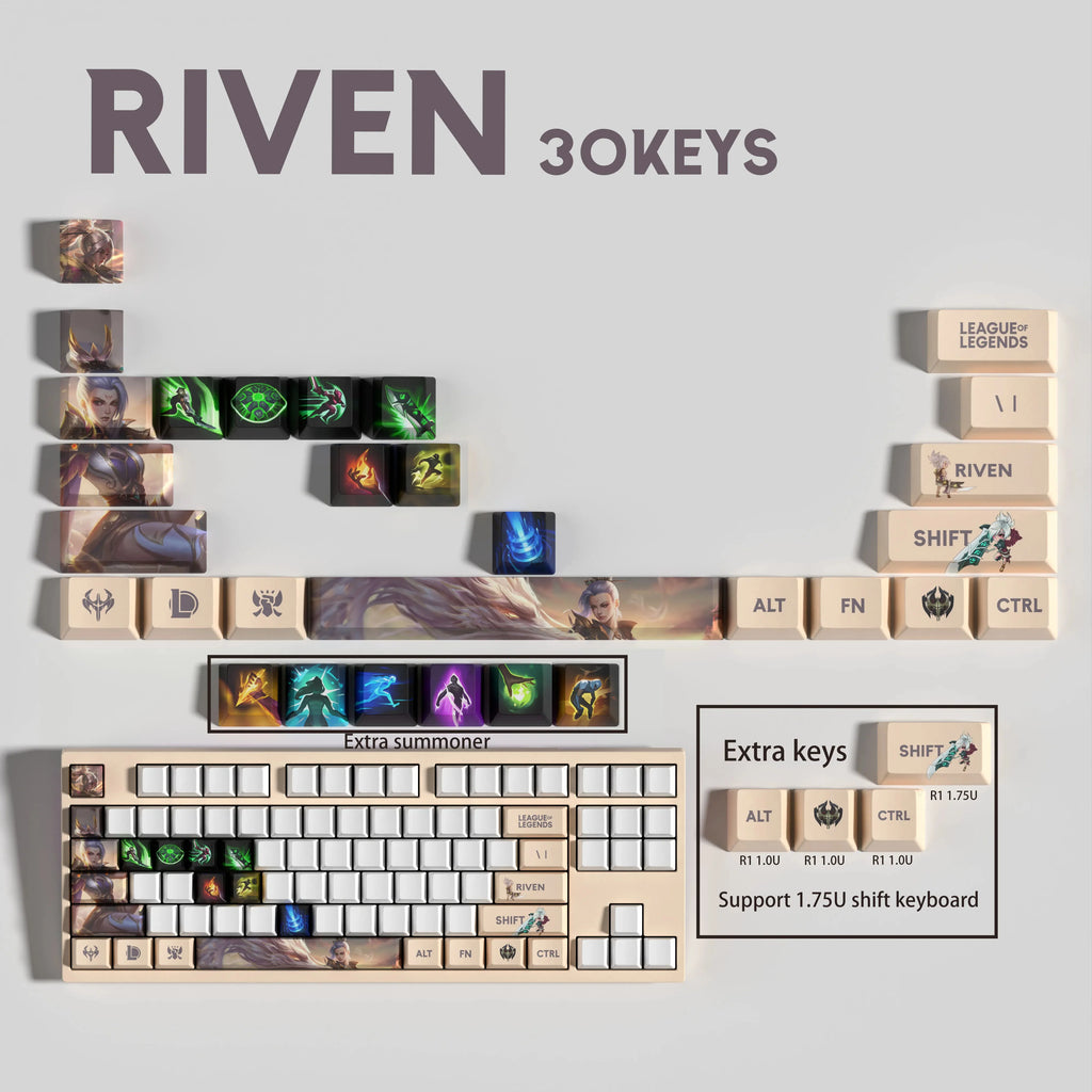 SPECIAL EDITION LEAGUE OF LEGENDS RIVEN KEYCAPS – 30, 14, 12 keys