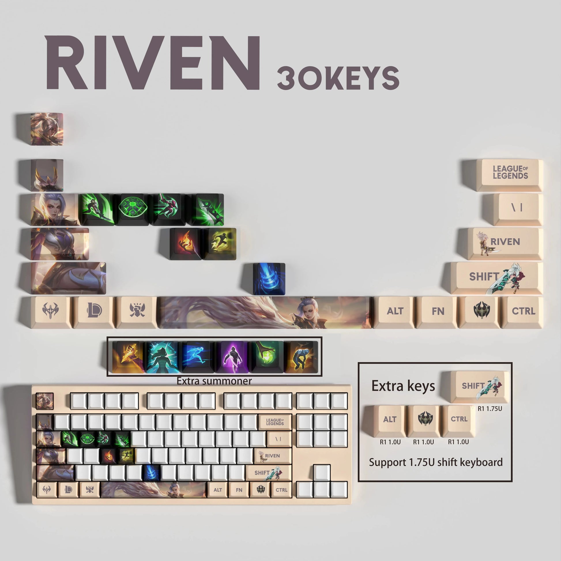 SPECIAL EDITION LEAGUE OF LEGENDS RIVEN KEYCAPS – 30, 14, 12 keys
